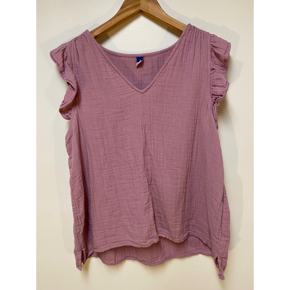 Old Navy Sleeveless Top Women Large Rose Dawn Ruffle Gauze V-Neck 584007 Cotton